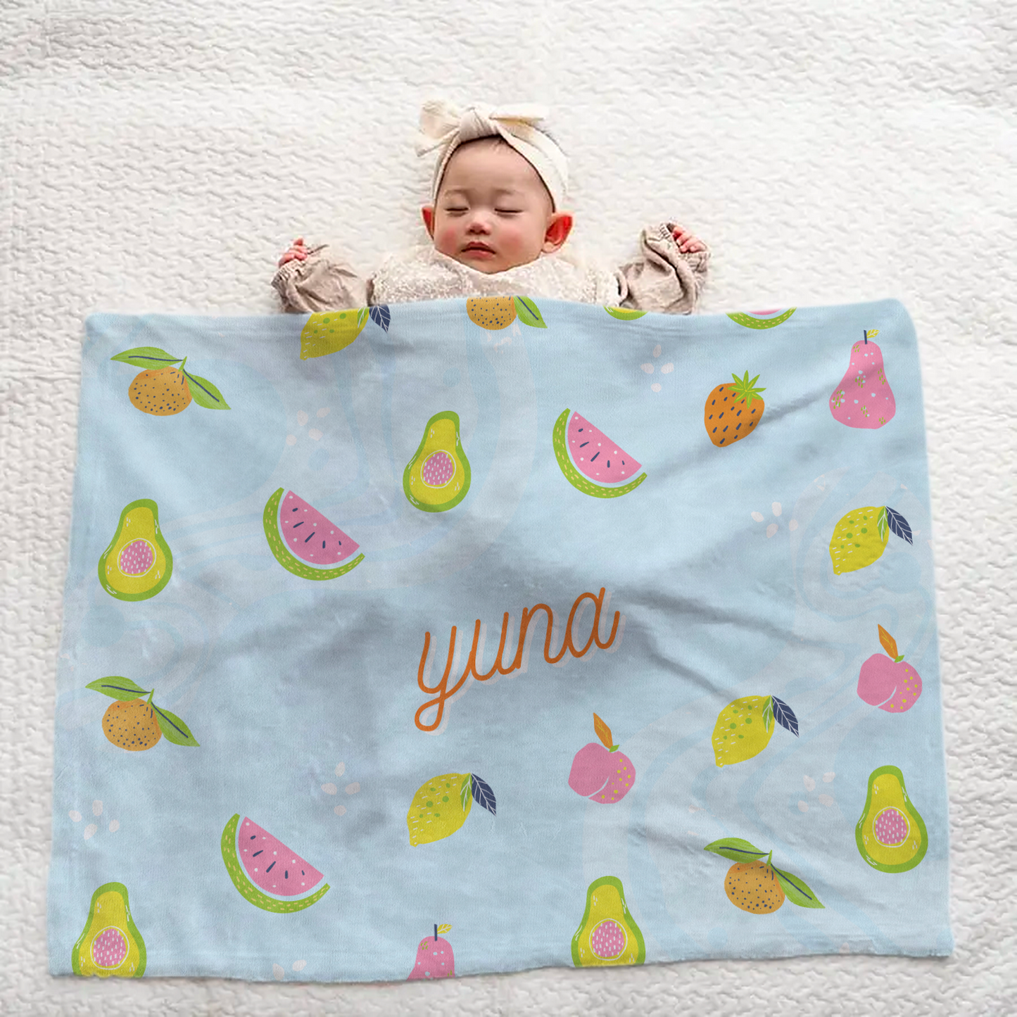 Personalized Large Baby Blanket – Fruit Design
