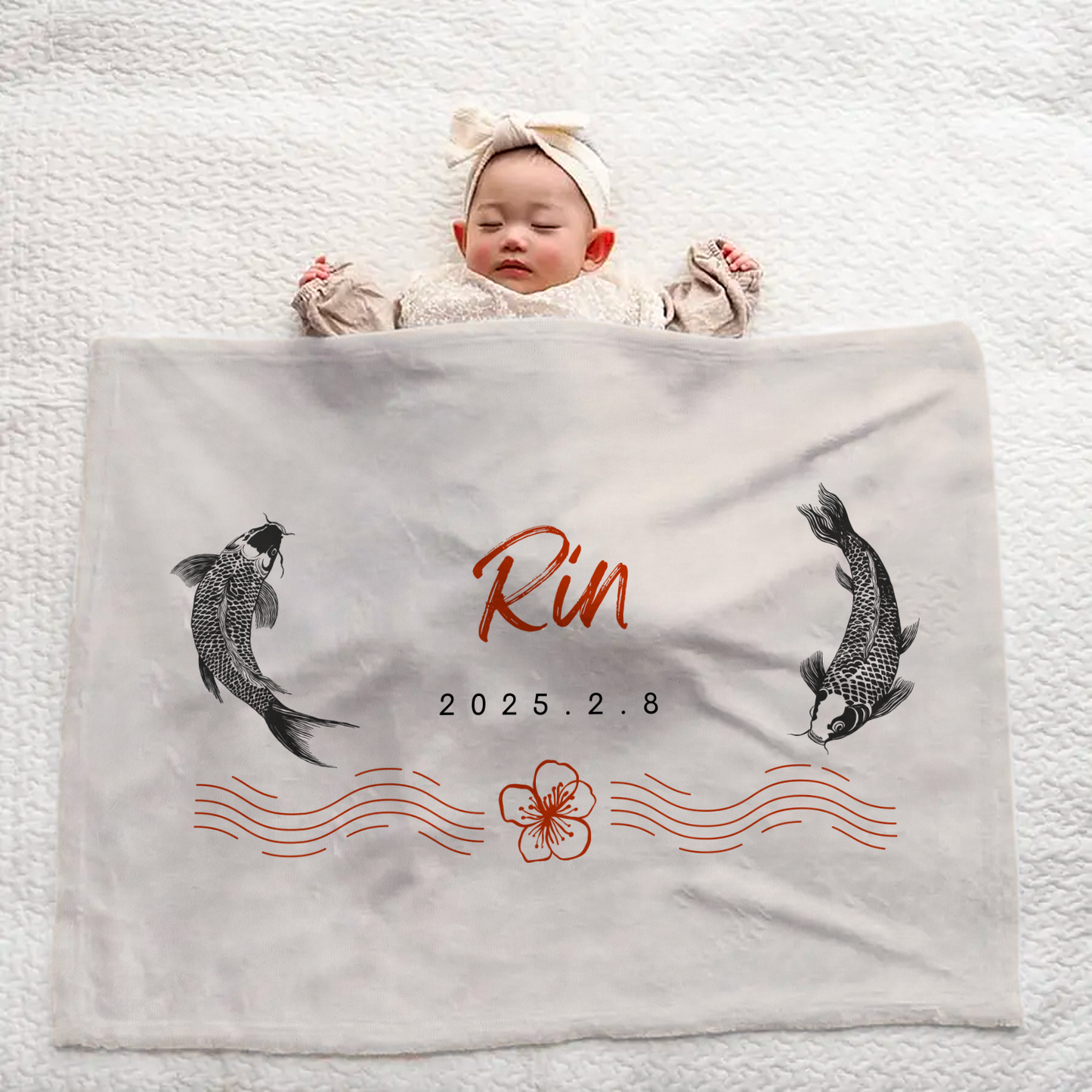 Custom Baby Blanket – Koi Fish Pattern, Personalized Name, Great New Baby Gift