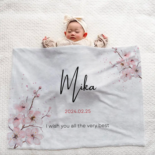 Personalized Large Baby Blanket – Cherry Blossom Design