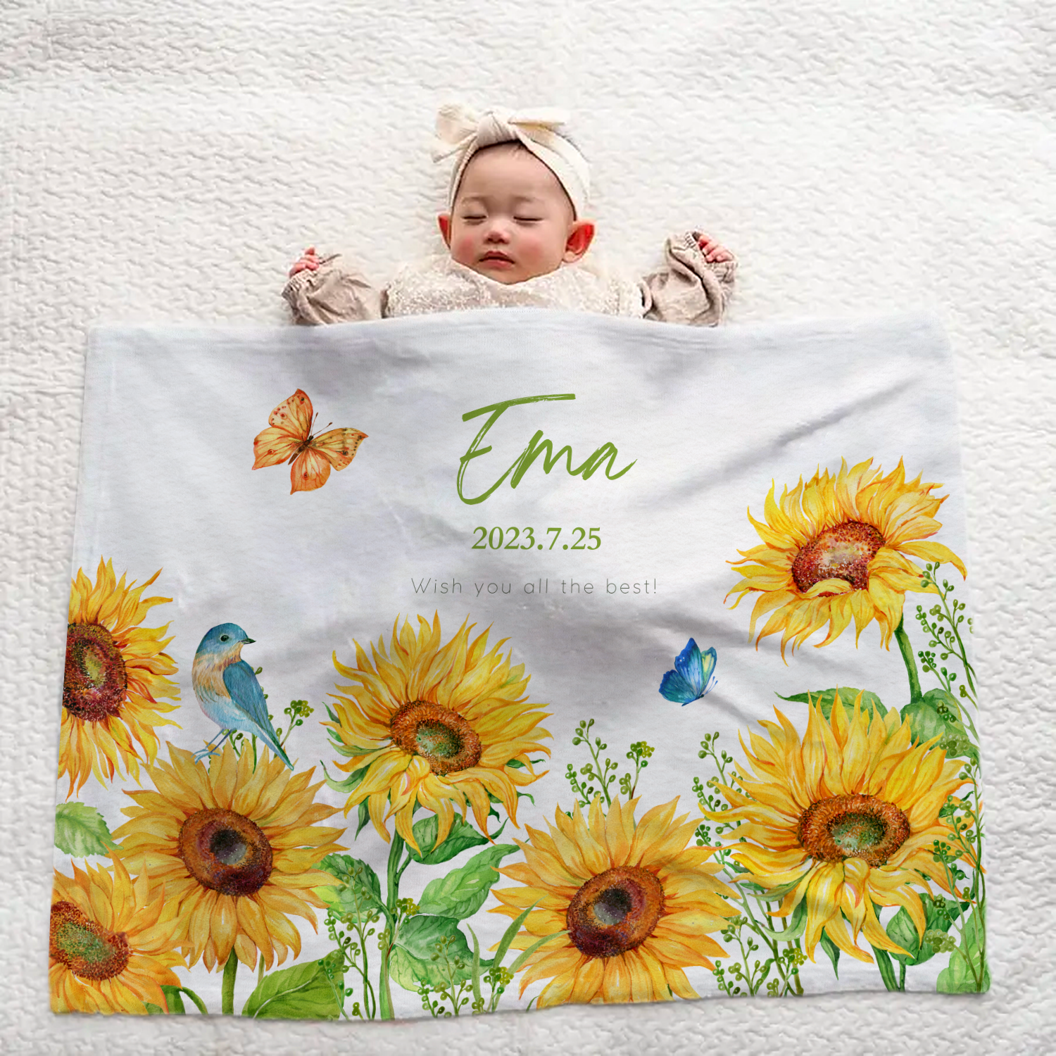 Personalized Baby Blanket for Girls – Sunflower