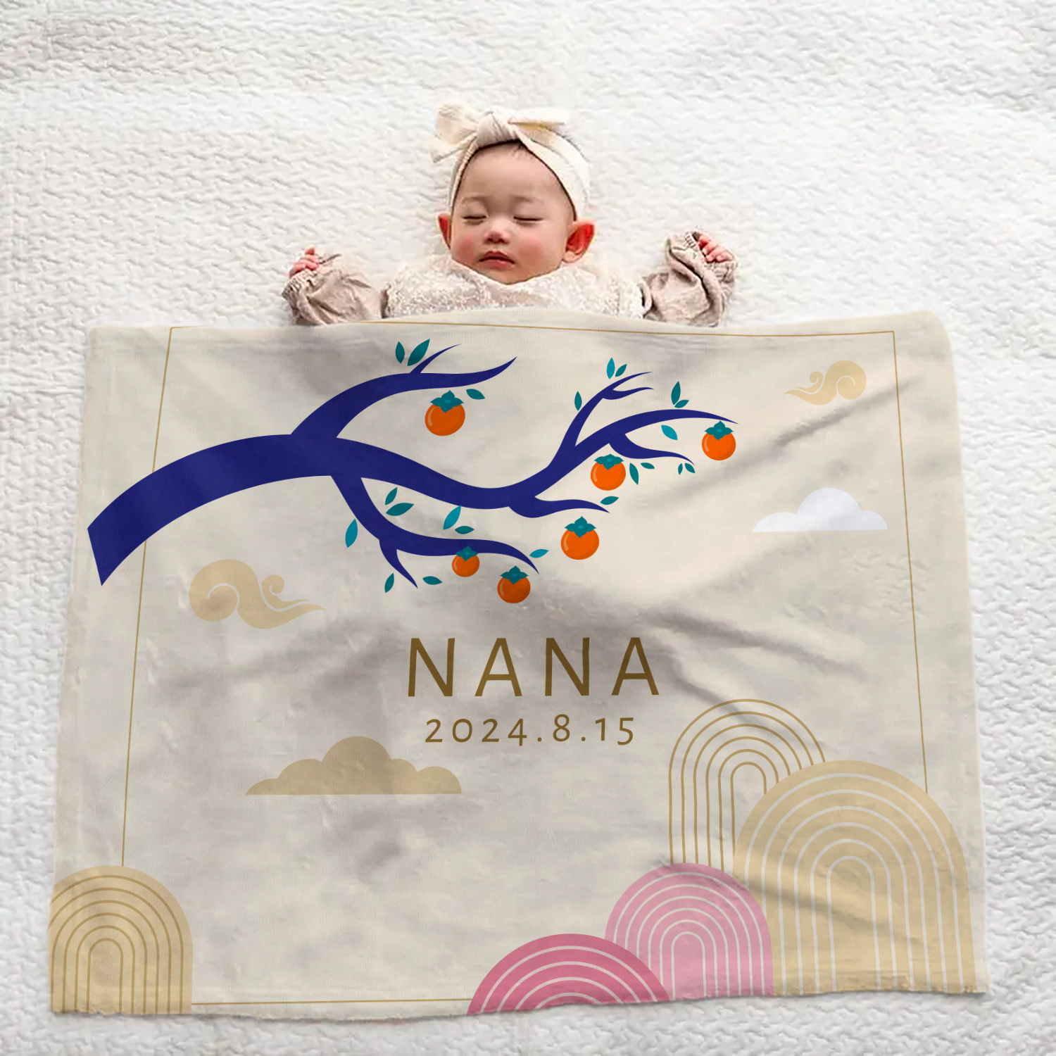 Custom Baby Blanket with Name | Soft Large Blanket with Cloud and Tree Pattern