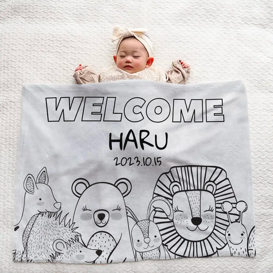 Personalized Baby Blanket | Black & White Animals | Newborn Gift