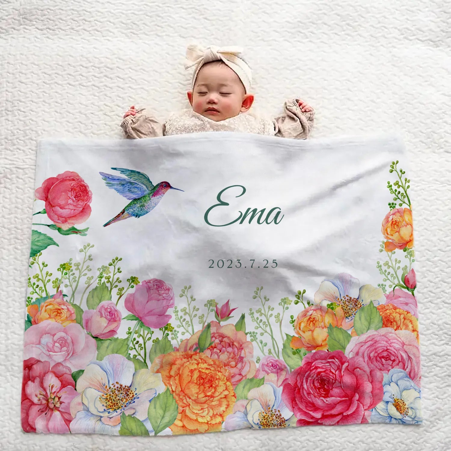 Personalized Baby Blanket for Girls - Floral Design 2