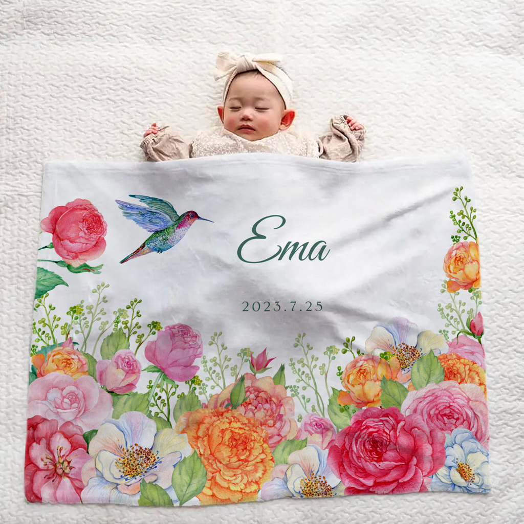 Personalized Baby Blanket for Girls - Floral Design 2