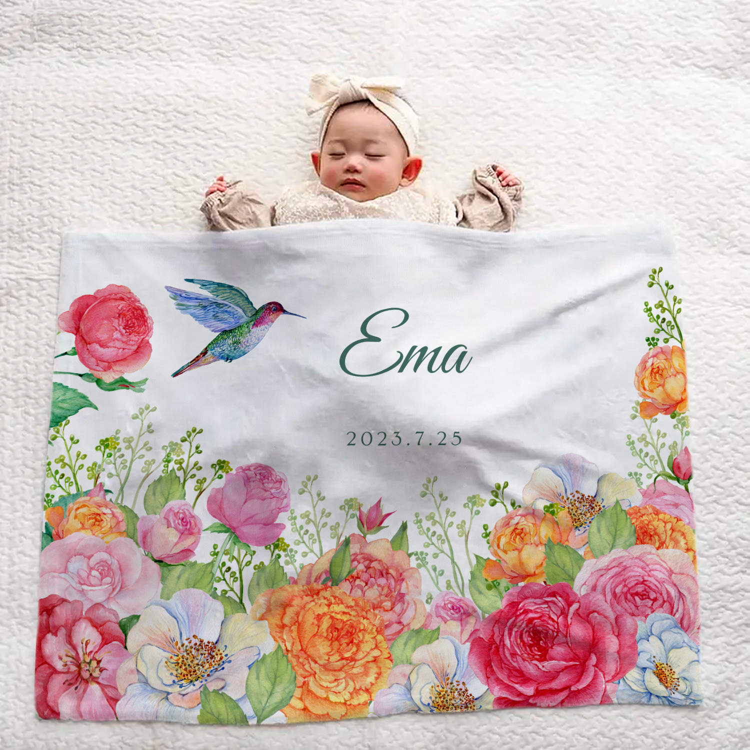 Personalized Baby Blanket for Girls - Floral Design 2