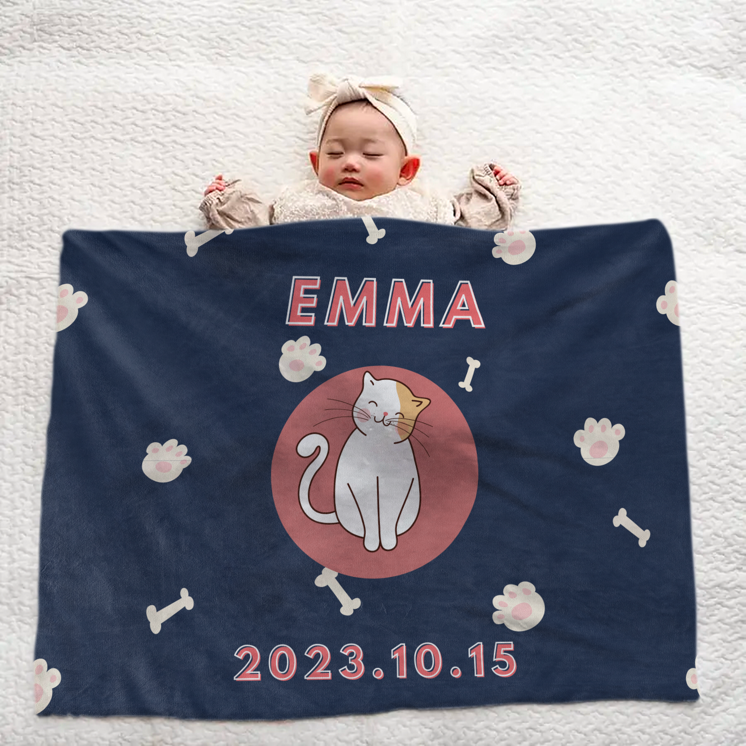 Custom Name Baby Blanket | Cat Animal Pattern | Perfect Baby Gift