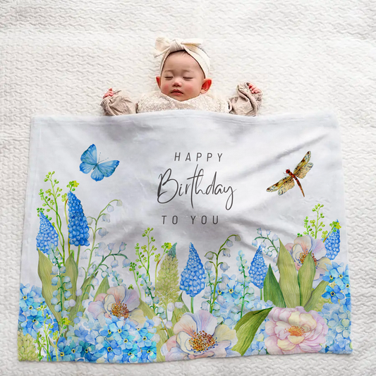Personalized Baby Blanket for Girls – Blue Floral