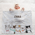 Personalized Baby Blanket | Cat & Fishbone Design | Newborn Gift