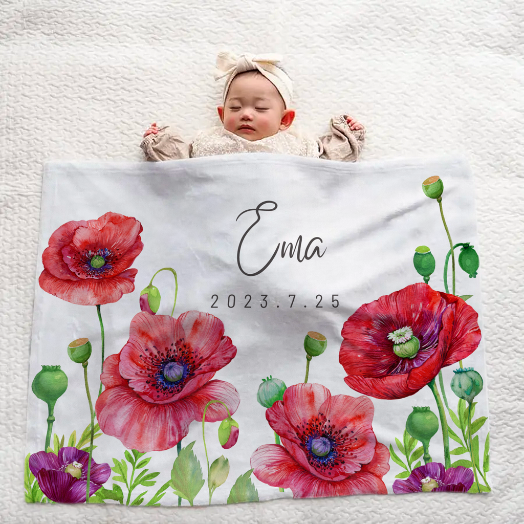 Personalized Baby Blanket for Girls -  Red Floral