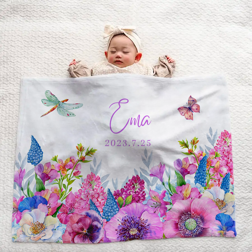 Personalized Baby Blanket for Girls - Purple Floral