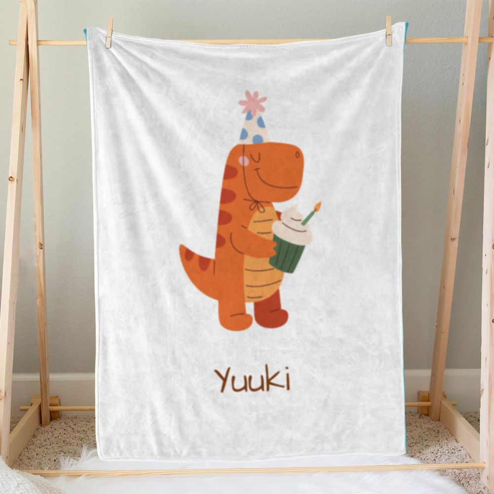 Personalized Baby Blanket for Boys & Girls | Dinosaur with Hat