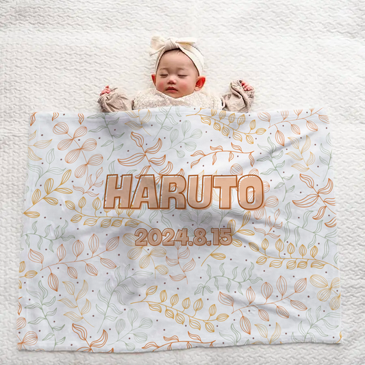 Custom Baby Blanket with Name – Modern Leaf Line Pattern