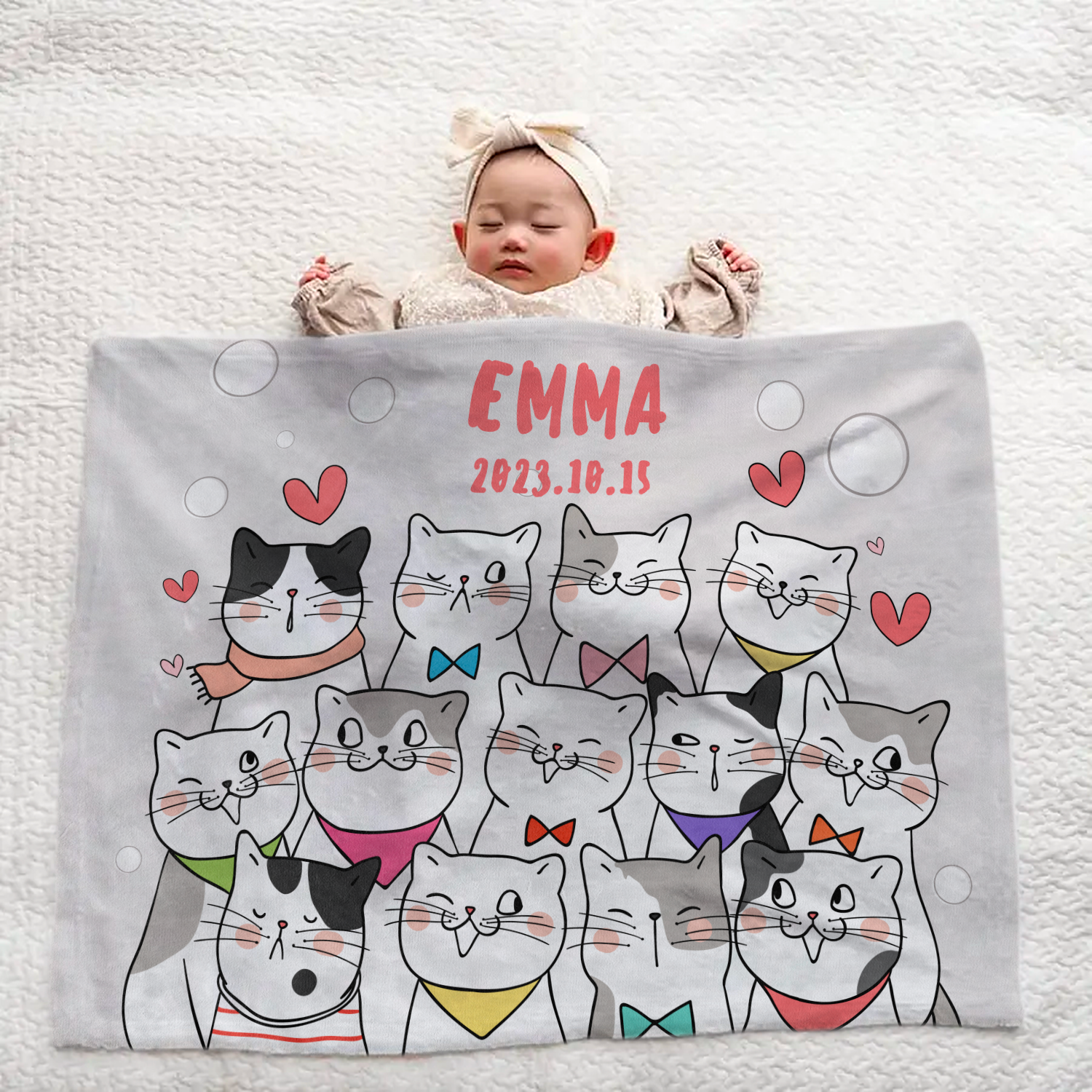 Personalized Baby Blanket | Large | Cat Family Design | Newborn Gift