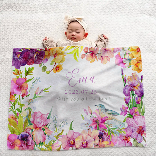 Personalized Baby Blanket for Girls – Floral Design 4