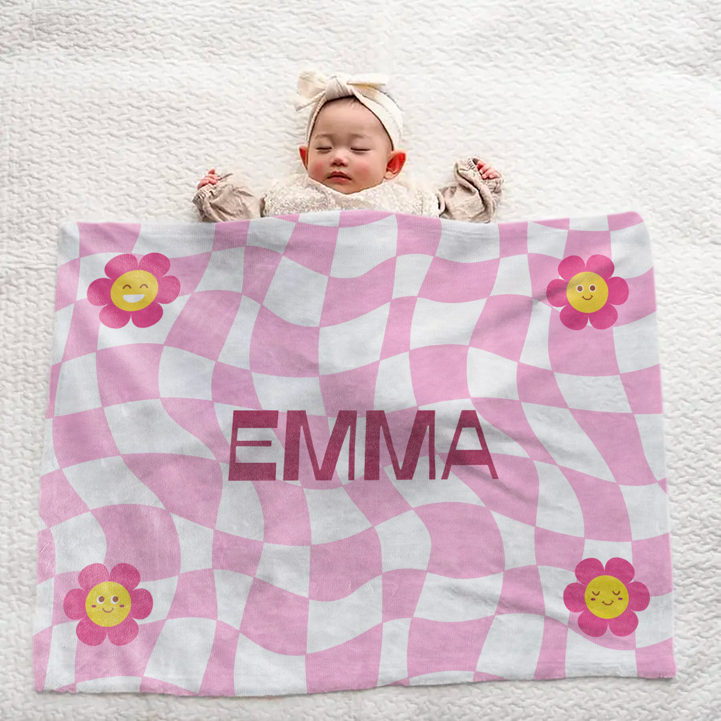 Personalized Baby Blanket – Retro Floral Pink