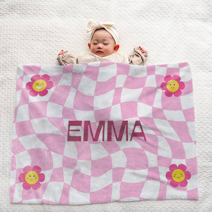 Personalized Baby Blanket – Retro Floral Pink