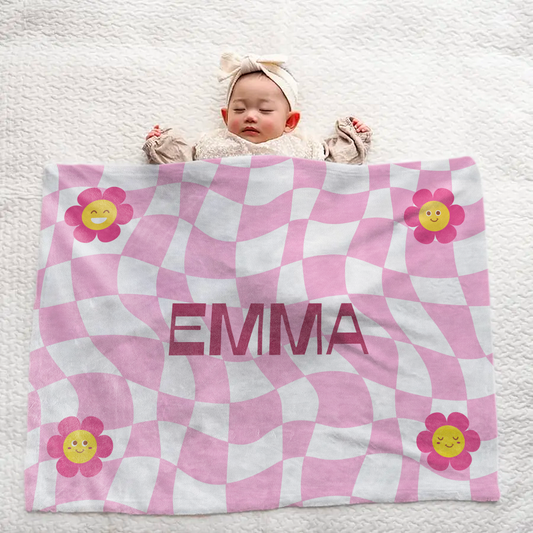 Personalized Baby Blanket – Retro Floral Pink