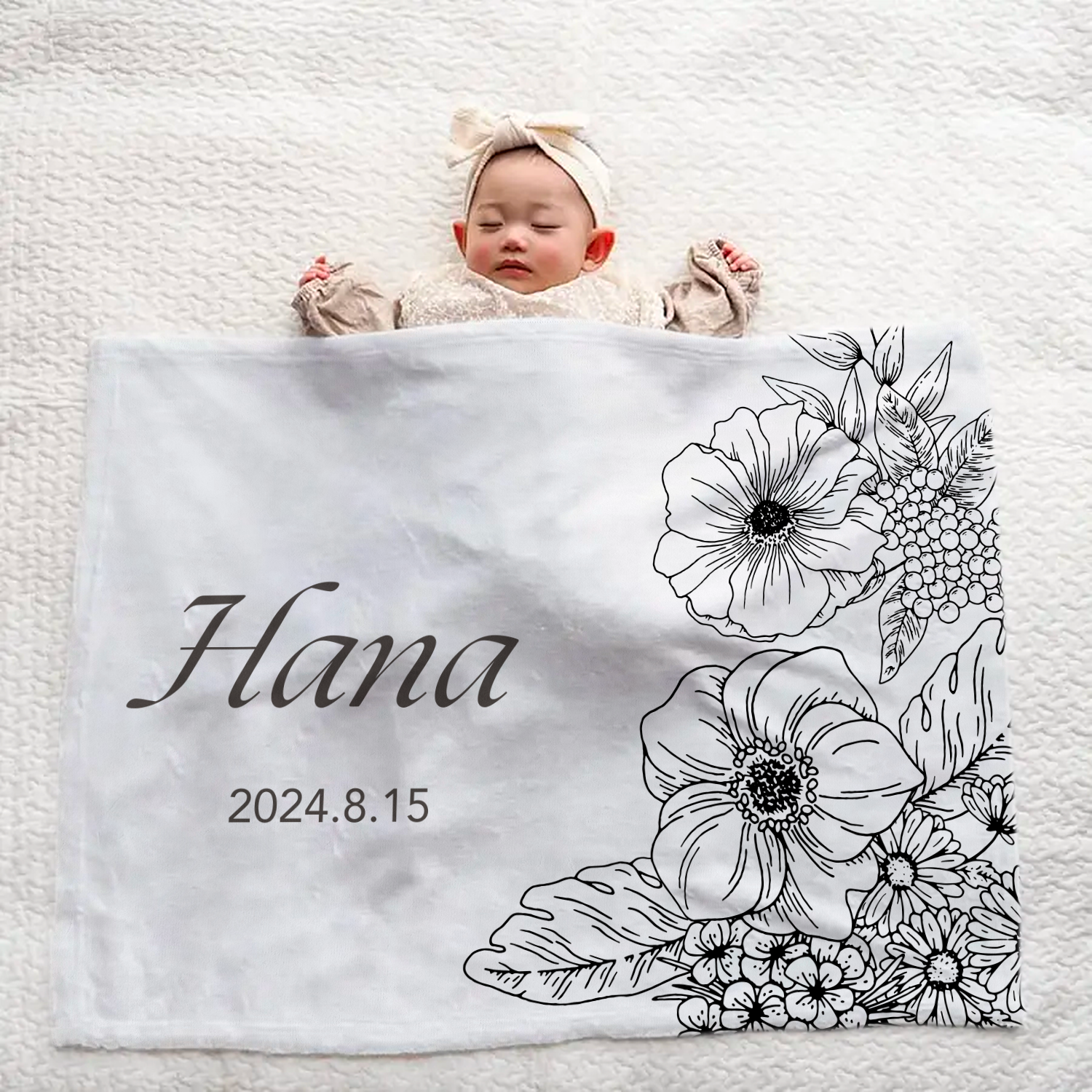 Custom Baby Blanket with Name | Soft and Large | Elegant Floral Pattern