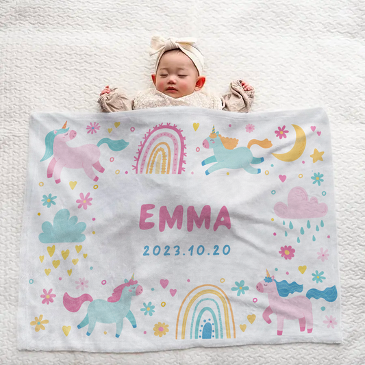Personalized Baby Blanket – Unicorn and Rainbow