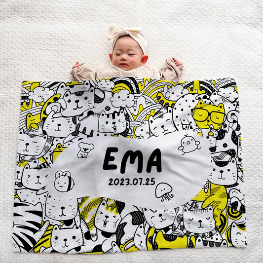 Custom Name Large Baby Blanket – Cute Doodle Style