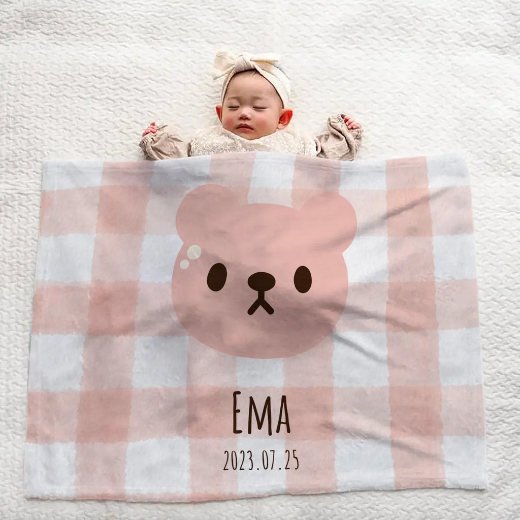 Custom Name Large Baby Blanket - Adorable Pink Bear