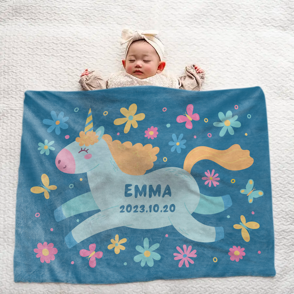 Personalized Baby Blanket - Unicorn, Floral & Butterfly