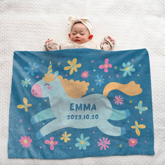 Personalized Baby Blanket – Unicorn, Floral & Butterfly