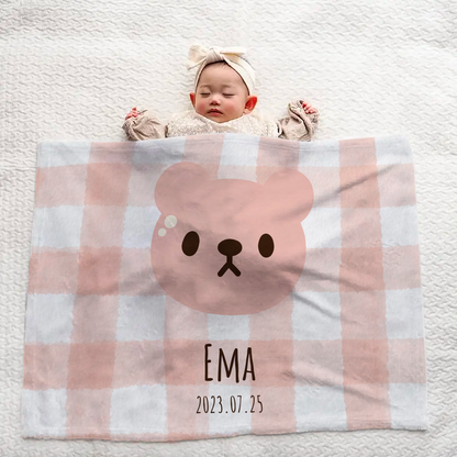 Custom Name Large Baby Blanket – Adorable Pink Bear