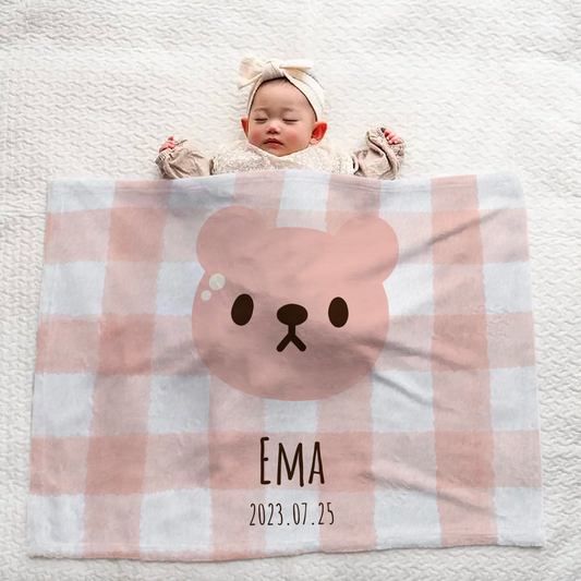 Custom Name Large Baby Blanket – Adorable Pink Bear