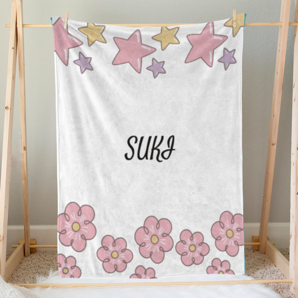 Personalized Baby Blanket for Boys & Girls | Stars & Flowers Design