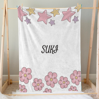 Personalized Baby Blanket for Boys & Girls | Stars & Flowers Design