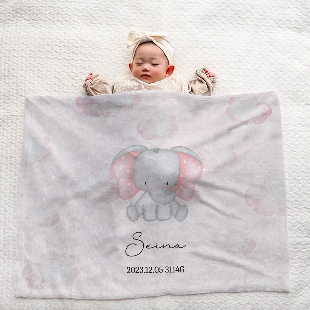 Personalized Baby Blanket | Large | Pink Elephant & Clouds