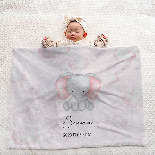 Personalized Baby Blanket | Large | Pink Elephant & Clouds