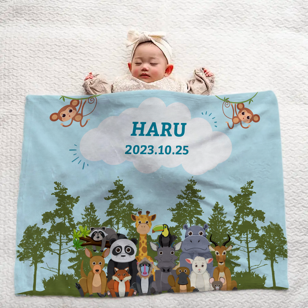 Custom Name Blanket - Cute Animal Family Design