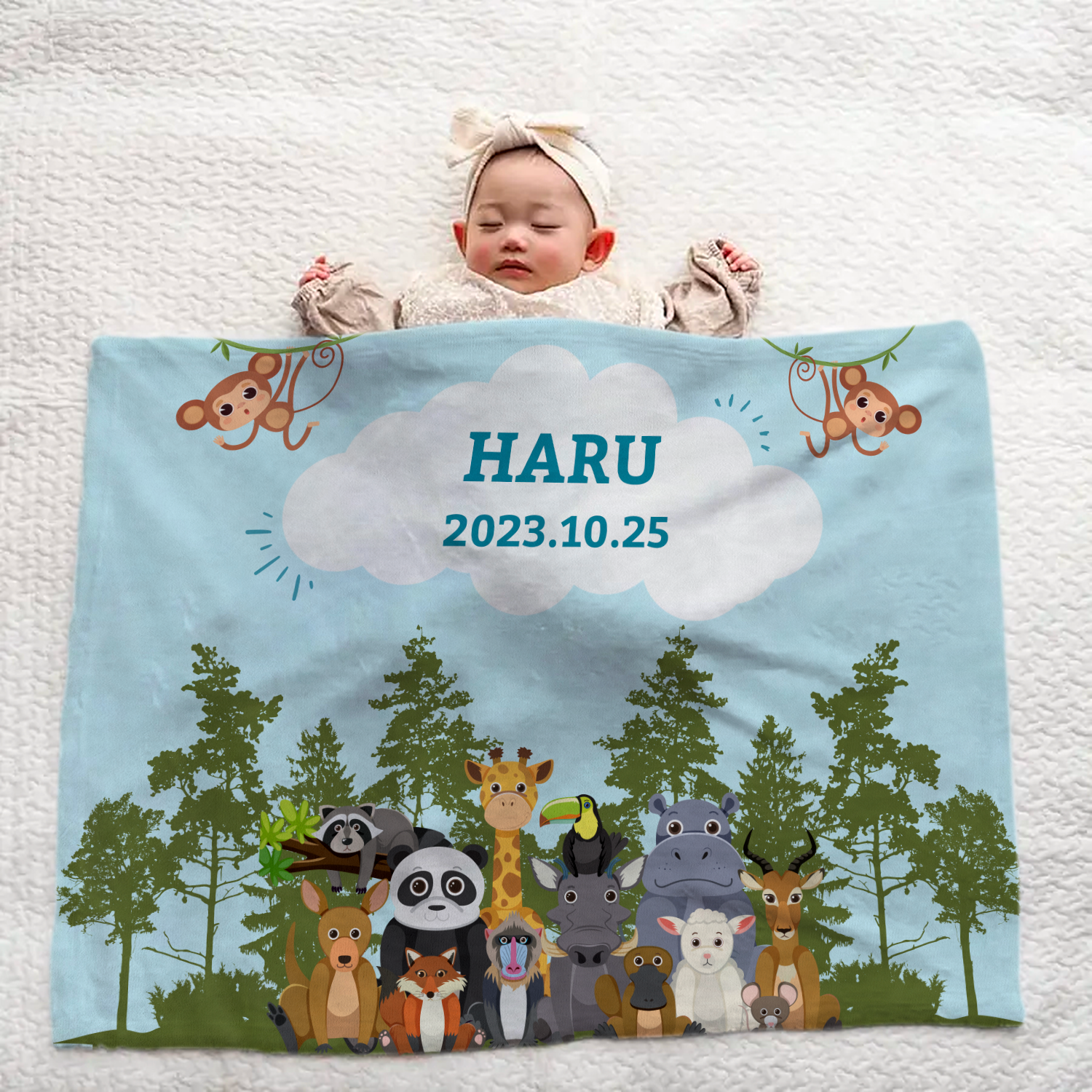 Custom Name Blanket - Cute Animal Family Design