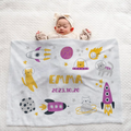 Personalized Baby Blanket - Space Cat Rocket Design