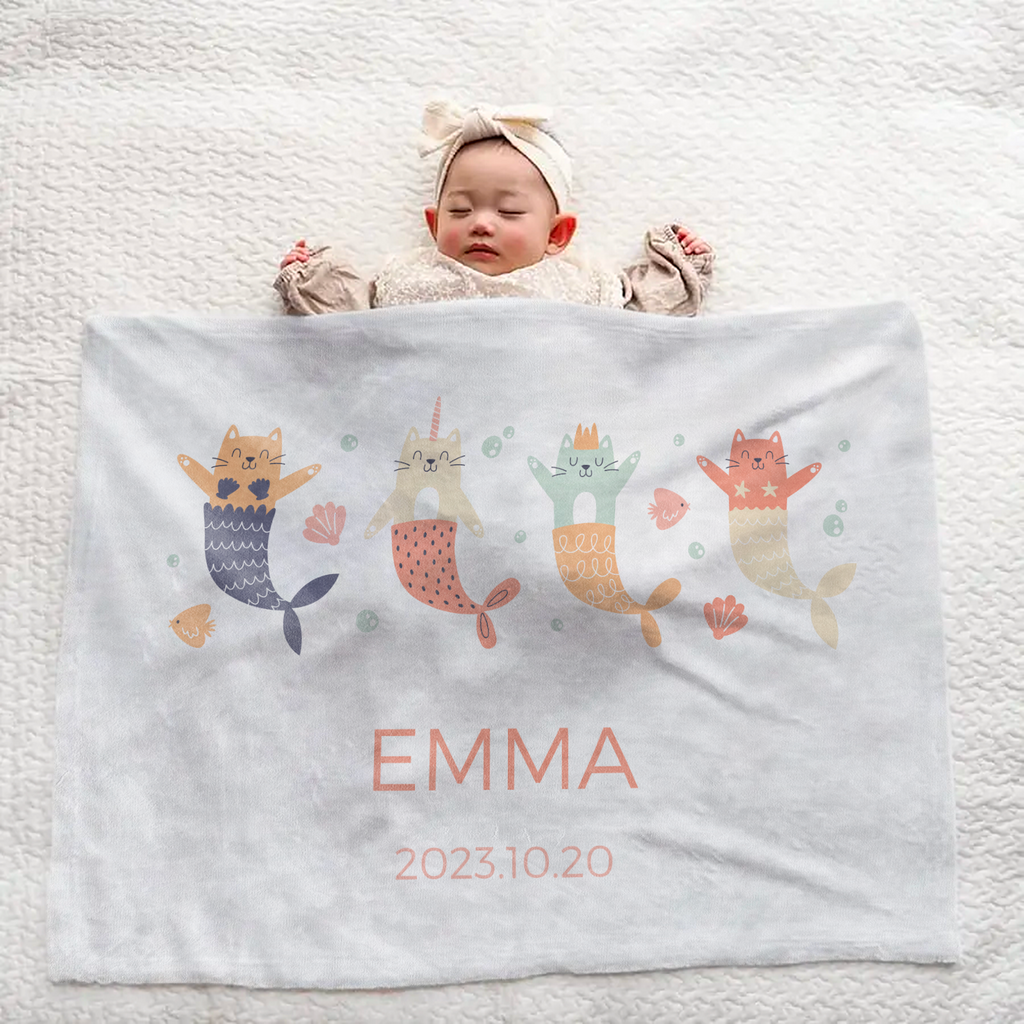 Personalized Baby Blanket - Mermaid Cat Design