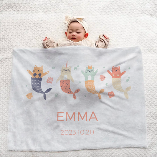 Personalized Baby Blanket – Mermaid Cat Design