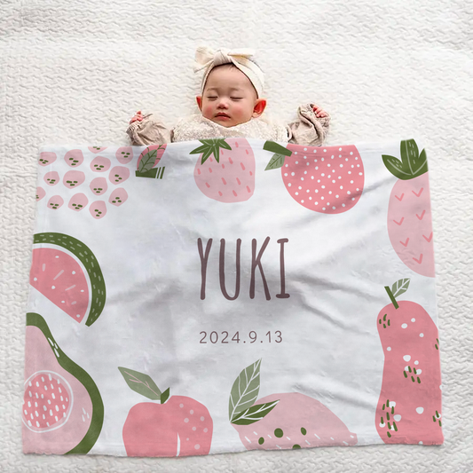 Custom Baby Blanket with Name – Large Size, Cute Strawberry Theme