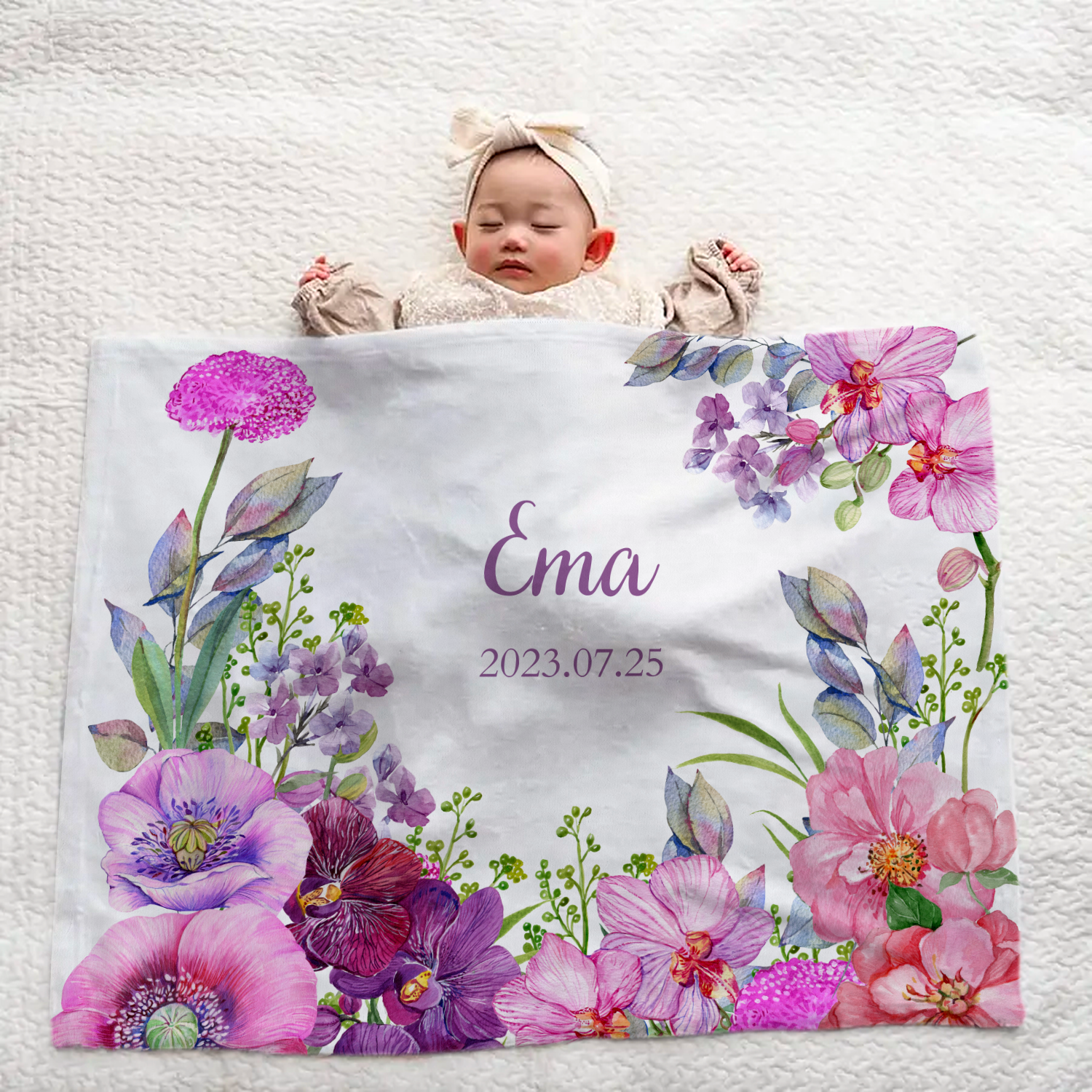 Personalized Baby Blanket - Floral Design 4