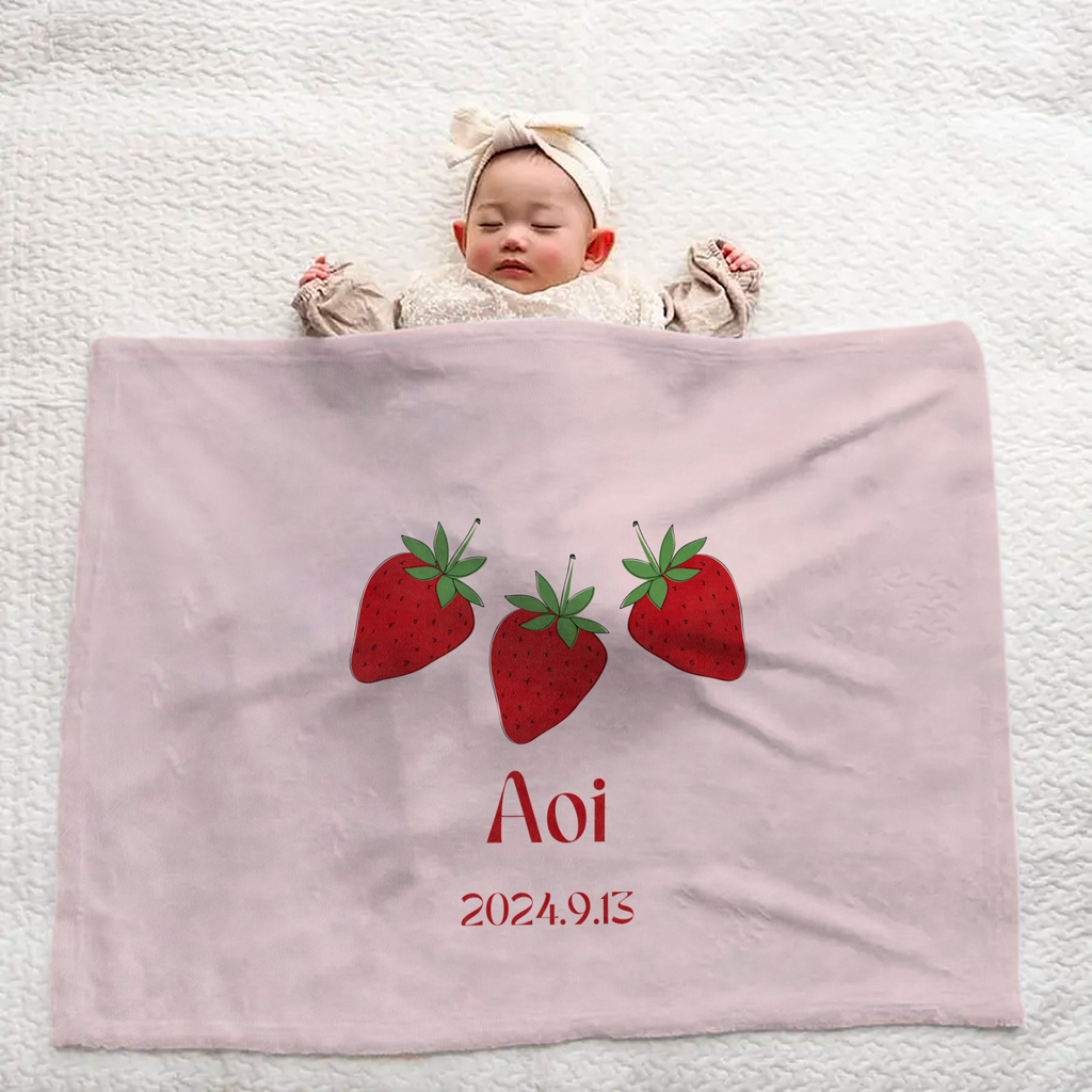 Personalized Large Baby Blanket |  Strawberry Design