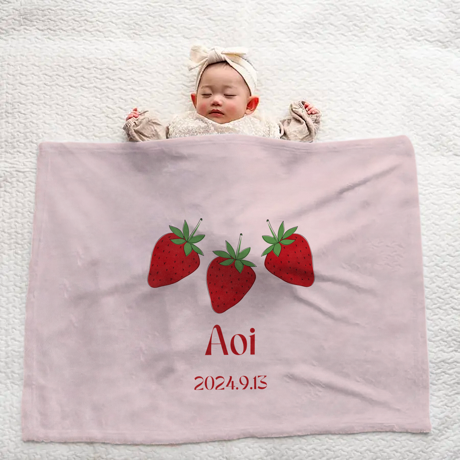 Personalized Large Baby Blanket |  Strawberry Design