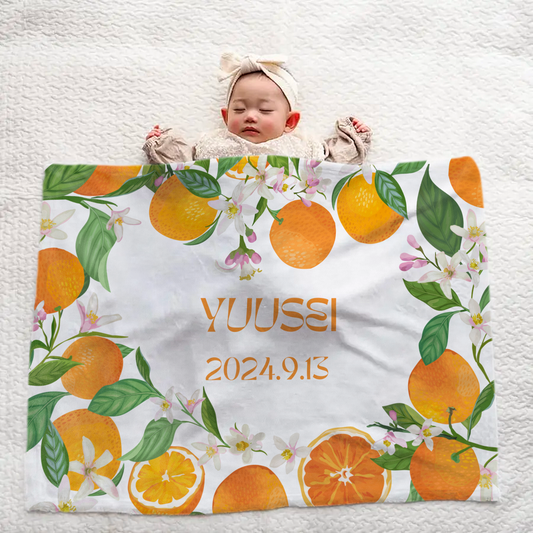 Personalized Large Baby Blanket – Orange Fruit Design