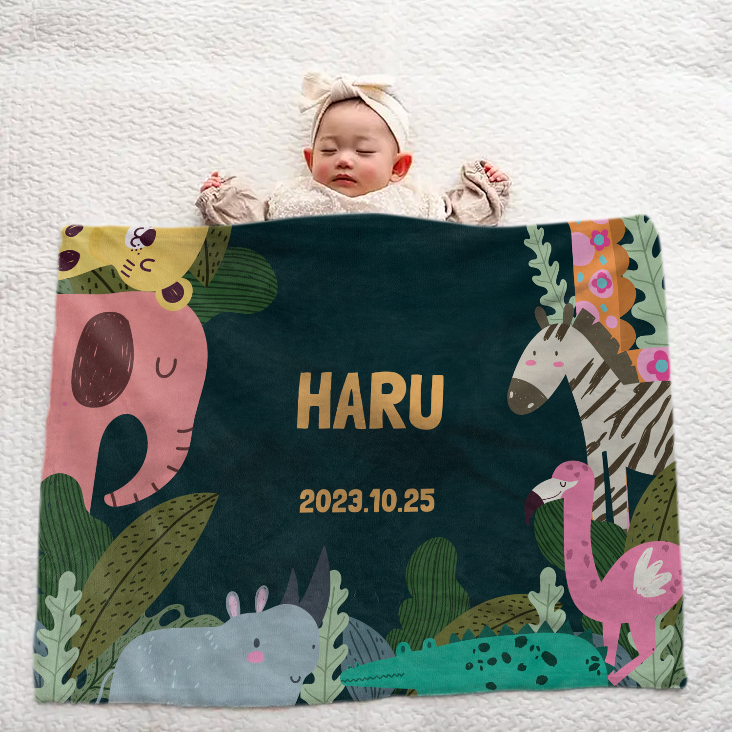 Custom Name Baby Blanket - Safari Animals