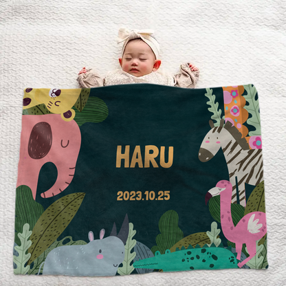 Custom Name Baby Blanket – Safari Animals