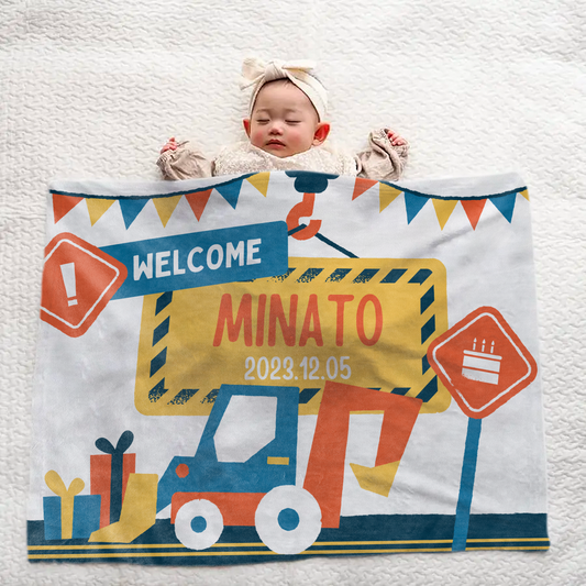 Custom Name Baby Blanket | Large | Excavator Design | Newborn Gift