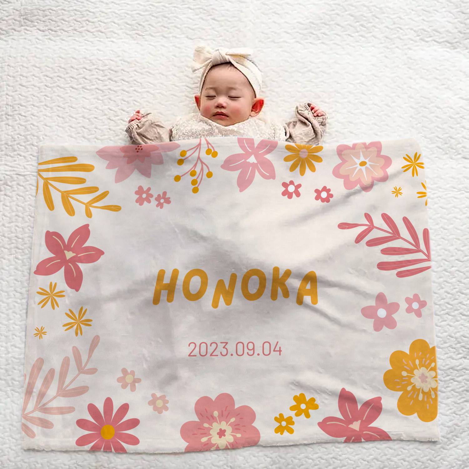 Custom Name Baby Blanket for Girls - Floral Design 1