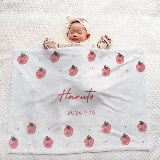 Personalized Large Baby Blanket – Strawberry Fruit Design