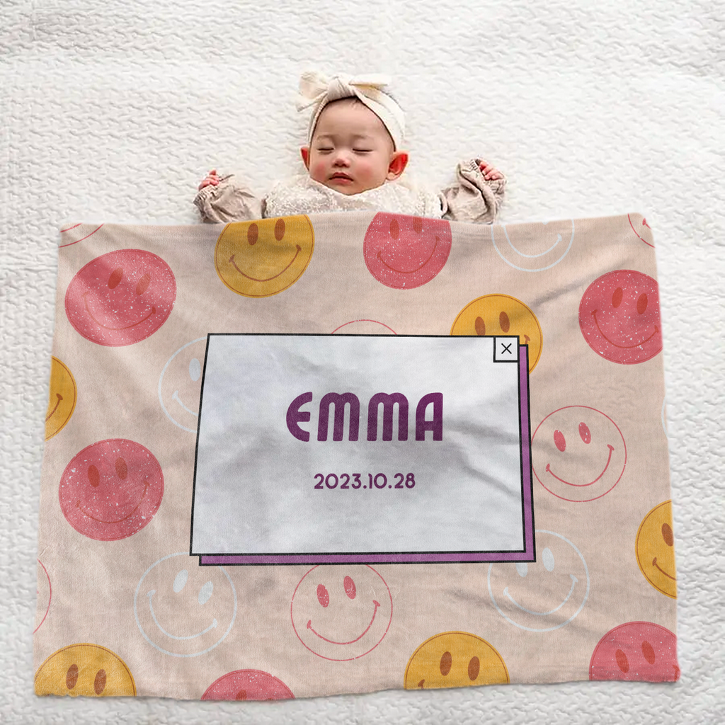 Baby Blanket with Name – Smiley Face Theme
