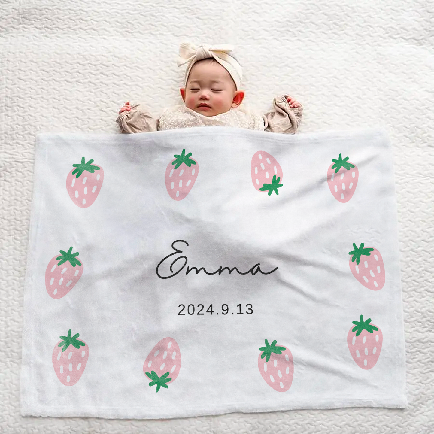 Custom Baby Blanket – Strawberry & Fruit Theme